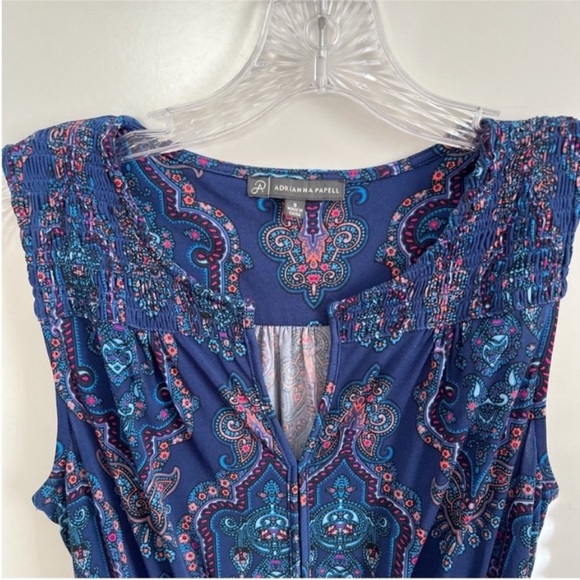 Adrianna Papell maxi dress blue pink paisley sleeveless stretchy side splits - Picture 5 of 7